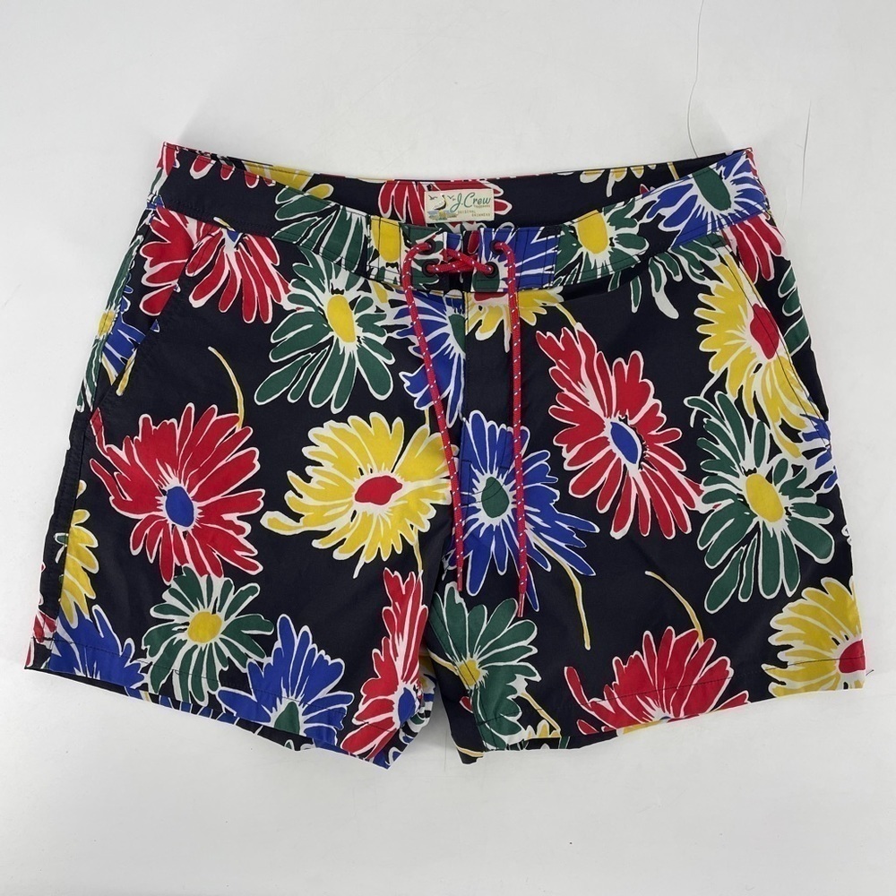 Ex J Crew Mens Black Floral Swim Board Shorts 5”